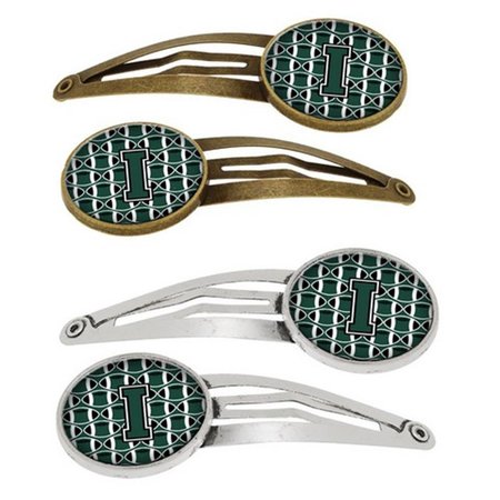 CAROLINES TREASURES Letter I Football Green and White Barrettes Hair Clips, Set of 4, 4PK CJ1071-IHCS4